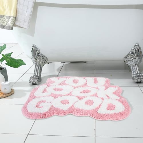 Image of TOIVO You Look Good Bath Mat - Stylish Funny Pink Bathroom Rug with Cute Words, Absorbent & Non-Slip - 25x21 inch (Pink)
