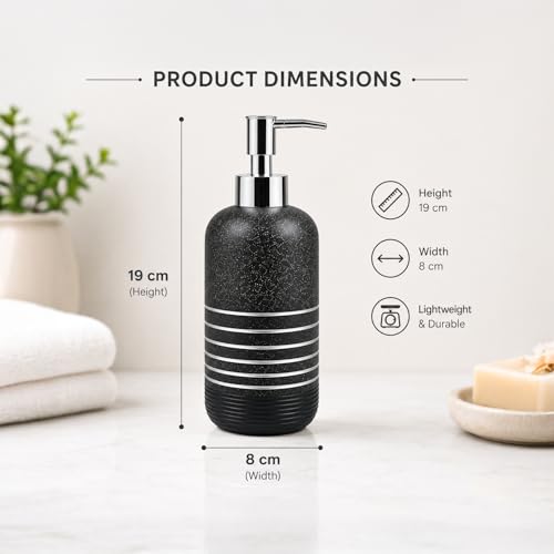 Image of MARKET 99 Grey Polyresin Soap Dispenser Pack of 2 (285 ml Each) | Matte Liquid Soap & Lotion Holder | Round Ribbed Bathroom Countertop Accessory for Vanity, Wash Basin & Hand Wash