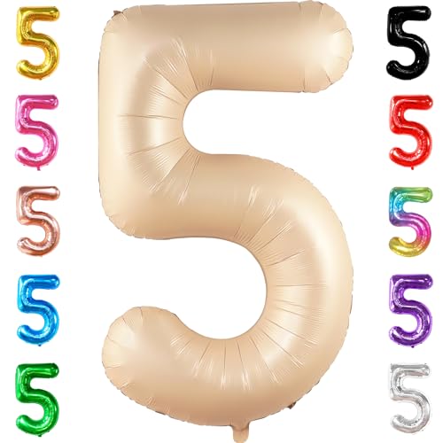Image of KatchOn Caramel 5 Balloon Number 40 Inch, Nude 5th birthday decorations