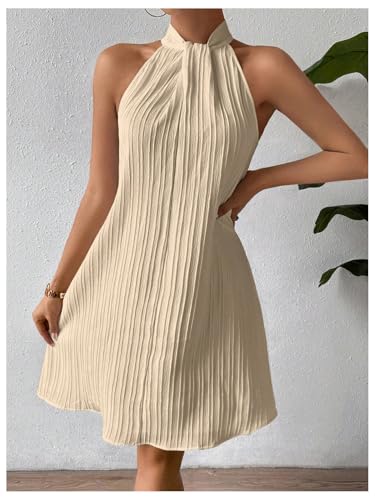 Image of Floerns Women's Pearl Beaded Halter Twist Sleeveless Tie Back Dress A Line Dress