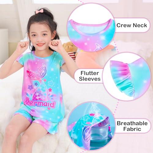 MHJY Girls Pajama Sets Toddler Sleepwear Flutter Short Sleeves Top and Shorts 2pcs Kids Pjs Set4