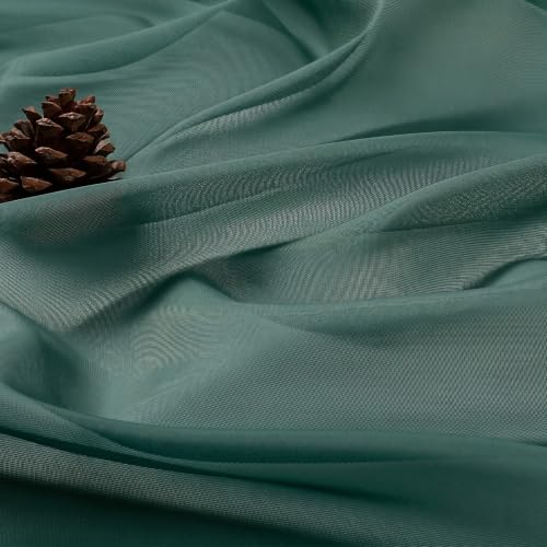 Image of Hunter Green Bedroom Curtains 2 Panel Sets 96 Inch Length, 59 Inch Extra Wide Light Filtering Voile Drapes Light Airy Window Drapes for Patio Door Living Room Bedroom Dining, 59Wx96L Inches