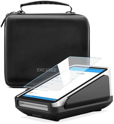 ENCASED Square Terminal Carry Case with Protective Cover and Screen Protector - EVA Hard Shell Travel Carrying Bag with Cover and Tempered Glass Guard - Fits Device Charger and Accessories (3Pc Set)