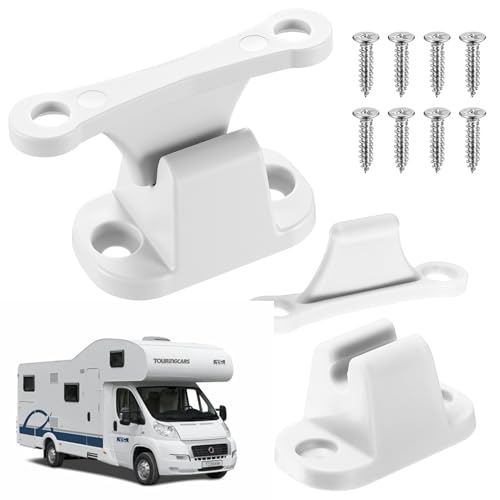 2 Pairs Static Caravan Door Retainer Catch Heavy Duty Van T-Shape French Patio Door Holders dDoor Locks for RV Campervans Caravans Motorhome Essentials Static Caravan Accessories(White)