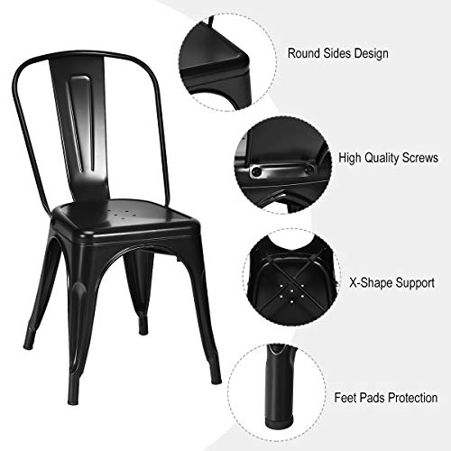 image for COSTWAY Metal Bar stools Set of 4, with Removable Back, Cafe Side Chai