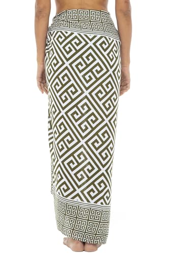 Back From Bali Womens Geometric Print Sarong Wrap Beach Pareo Swimsuit Cover Up Skirt with Coconut Clip2