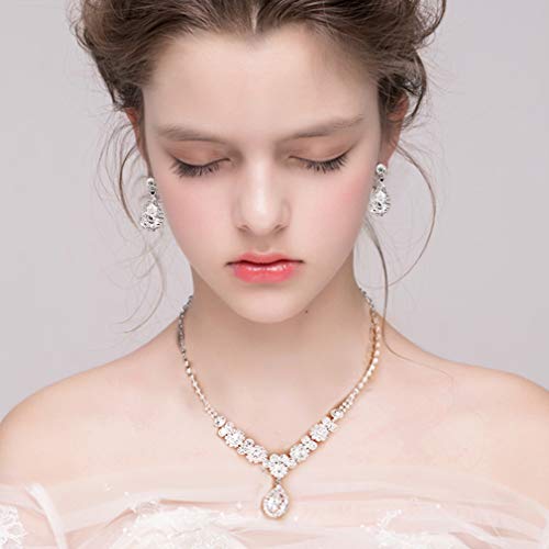 COCIDE Silver Jewelry Set for Women Crystal Tiara and Necklace Kit for Girls Rhinestone Crown Earrings Neck Accessories for Bride Wedding Birthday Party Bridal Prom Bridesmaid Dress up2