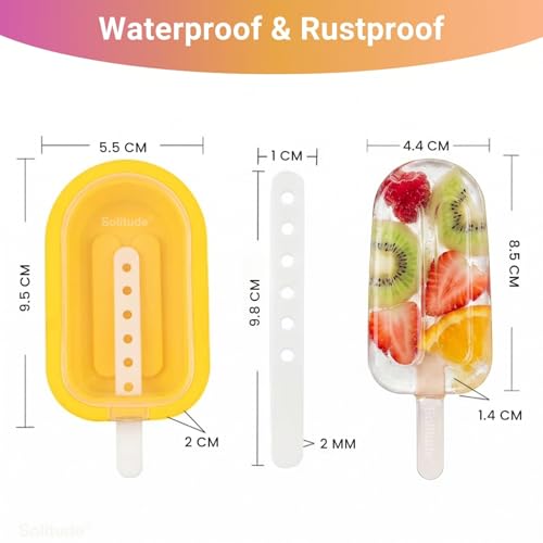 Image of Solitude 4 Pcs Oval Silicone Kulfi & Ice Candy Moulds with Sticks | Popsicle & Ice Cream Maker Mold for Kids | Reusable BPA-Free DIY Popsicle Molds for Juice, Yogurt & Fruit Treats