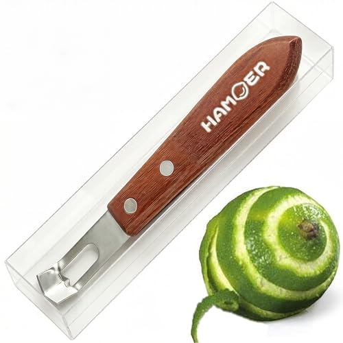 HAMOER Channel Knife Zester - Fruit and Vegetable Tool for Decorating Cocktails, Desserts, and Salads Stainless Steel Tip Wooden Handle