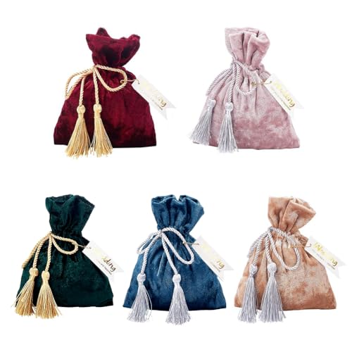 PH PandaHall Sacos de joias de veludo de 5 cores, sacos de presente com borla, calendário do advento, bolsa de armazenamento com cordão, sacos de guloseimas de doces com alfinetes de cartão para