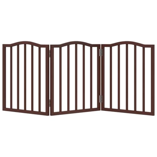kithwjll 3- TLG. Hundetor faltbar Braun Eiche- Optik 150 cm Pappelholz freistehend für kleine und mittelgroße Hunde innen und außen Schutz und Sicherheit-3