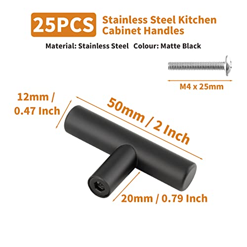 Cjueiom 25 Pack Matt Black Cupboard Knobs, 50mm Length T Bar Handles - Image 3