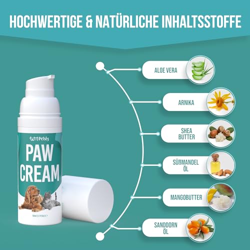 Petsly Pfotenbalsam Hund - heilt, repariert und regeneriert trockene, rissige & beschädigte Pfote - Pfotenbalsam Katze, Pfotenpflege Hund, Hundepfoten Balsam, Pfotenschutz Hund Sommer & Winter, 50 ml