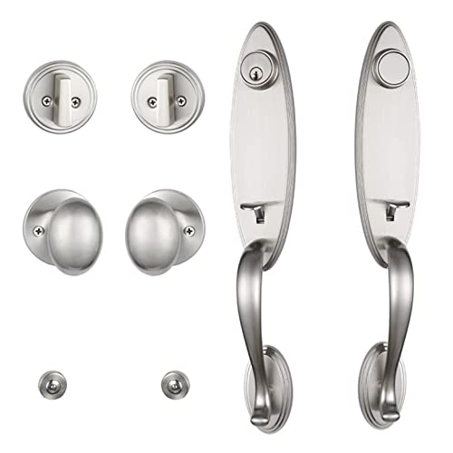 Hisafe Double Door Handleset With Oval Knob Handle With Keys Brushed Nickel 2006 (Keyed And Inactive Handle(2Pcs)) #TOP7