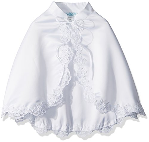 Girl's White Satin Communion Special Occasion Cape with Lace Trim - M (7-10)