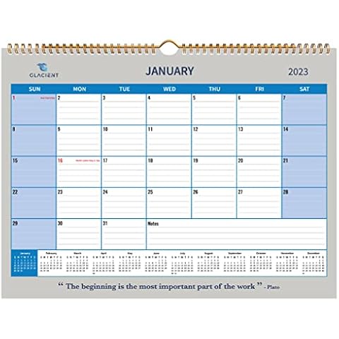 2023 Elegant Wall Calendar Jan-Dec Monthly 17” x 12” Thick Paper Big Blocks Hanging Wall Planner for Organizing Family Office School Home by Glacient Cover