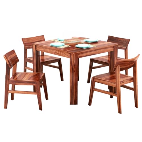 Image of AS Arts Sheesham Wood Rectangular 4 Seater Dining Table Set of 4 with Chairs for Home & Dining Room | Solid Wood | Natural Honey Finish