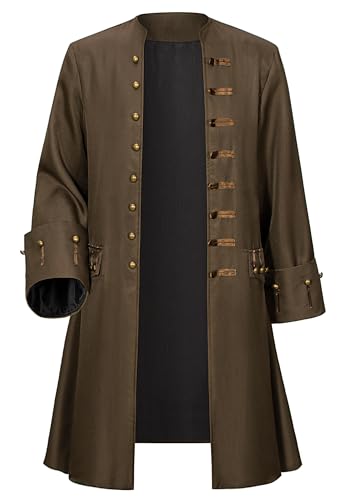 JINSERHOO Men Pirate Captain Costume for Adult Medieval Jacket Victorian 18th Steampunk Coat Halloween Cosplay Brown