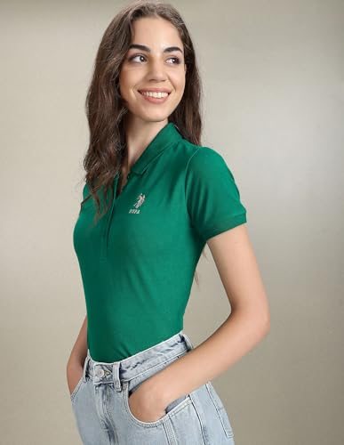 Image of U.S. POLO ASSN. Women's Cotton Solid Slim Polo Shirt (UWAW23TSH042 Green XS)
