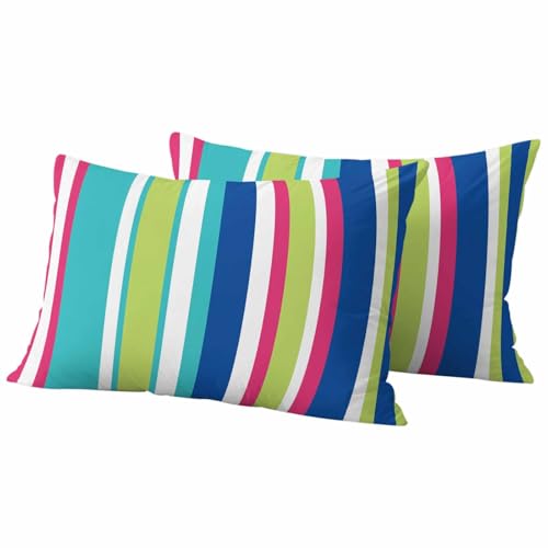 Outdoor Pillow Covers Pack of 2 Summer Colorful Classic Stripes Waterproof Garden Farmhouse Cushion Cases Decorative for Patio Furniture Balcony Couch Sofa 20 x 12 Inch