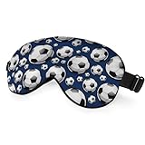 NOHSHE Football Sleep Eye Mask Soccer Ball Black White Square Sphere Blue Silk Eye Mask Sleeping Soft Eye Shade Cover for Men Women Boy Girl Airplane Travel with Elastic Strap