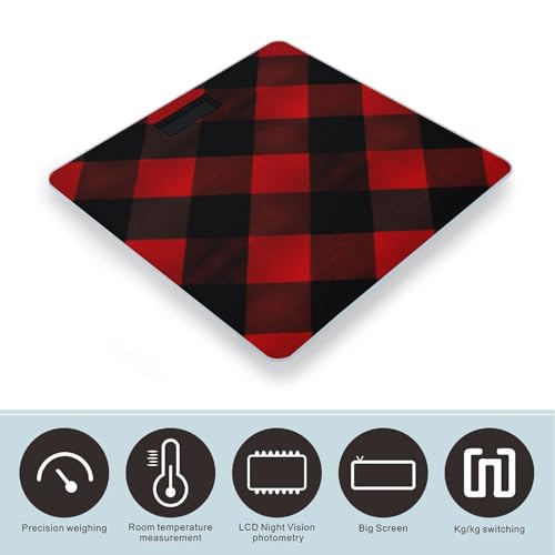 Báscula digital de baño roja y negra a cuadros miniatura 3