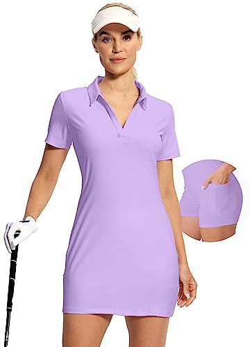 Image of Hiverlay Golf Dresses for Women with Shorts and Pockets, V-Neck Short Sleeve Tennis Dress, Workout Athletic Dresses