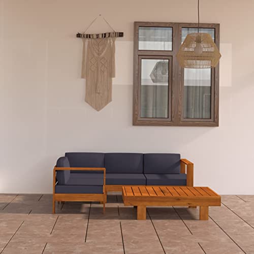 Mengtu Juego de sofás de jardín de 5 plazas, cojines de color gris oscuro macizo de acacia, tumbonas para tomar el sol, sofá cama muebles, tumbonas de jardín, tumbonas de jardín, piscina de jardín,