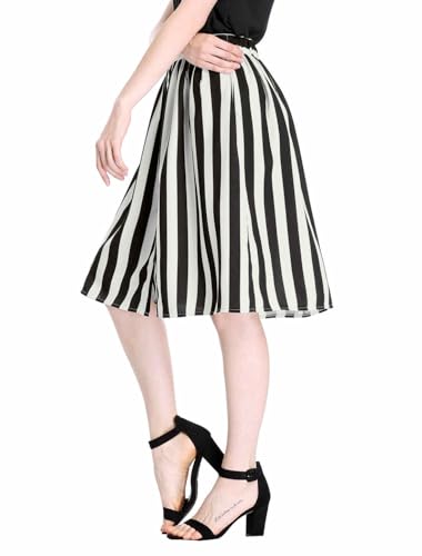 Allegra K Women's Striped Button Front Elastic Back Waist A-Line Midi Skirt4
