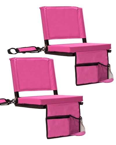 Image of Stadium Seats with Back Support for Bleachers, Folding Bleacher Seat Bleacher Chairs with Back & Cushion, Padded Stadium Chair with Shoulder Strap, Large Mesh Pocket & Carry Handle, Pink, 2pcs