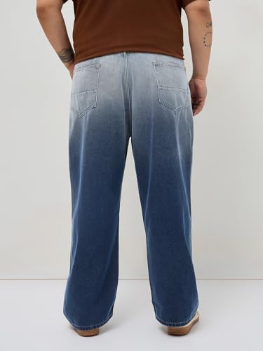 Image of Urbano Plus Men's Loose Baggy Fit Heavy Washed Faded Denim Jeans Non-Stretchable