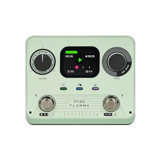 FLAMMA FF20 Looper Pedal Drum Machine, pedal de guitarra con pantalla, grabación de 300 minutos, 220 ranuras de tambor, 100 ranuras de bucle, estiramiento de tiempo, grabación automática, USB y salida