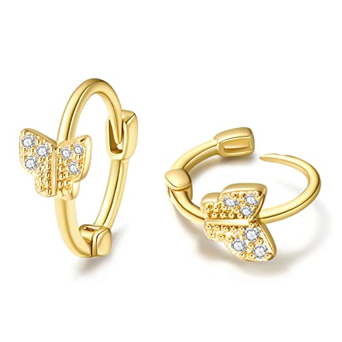 Image of DAILY VIBES Dainty Butterfly Cross CZ Small Huggie Hoop Earrings for Women