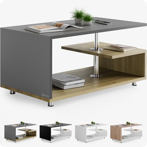 Casaria® Table Basse Design 95x55x50cm Bois Gris Table de Salon rectangulaire Moderne 50kg avec Plusieurs Niveaux de Rangement