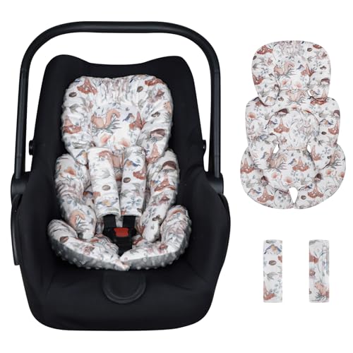 Image of CARUILI Infant Car Seat Insert Cushion, Super Soft Baby Car Seat Head Support & 2 Straps Pads, Reversible Preemie Newborn Carseat Insert, Fit Car Seat, Stroller, Infant Bouncer, Gray Animals