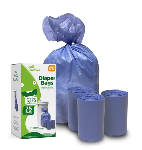 Disposable Diaper Pail Refills Compatible With Ubbi Diaper Pail | Diaper Pail Refill Bags Made With Recycled Material | Fresh Powder Scent For Odor Control | Disposable Diaper Trash Bags (75 Count) #TOP1