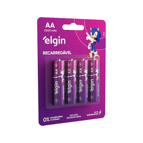 Pilha recarregável AA 2500Mah Elgin com 4 unidades Comum