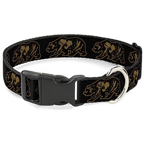 Buckle-Down Plastic Clip Collar - California Grizzly Bear Outline Black/Brown - 1" Wide - Fits 15-26" Neck - Large