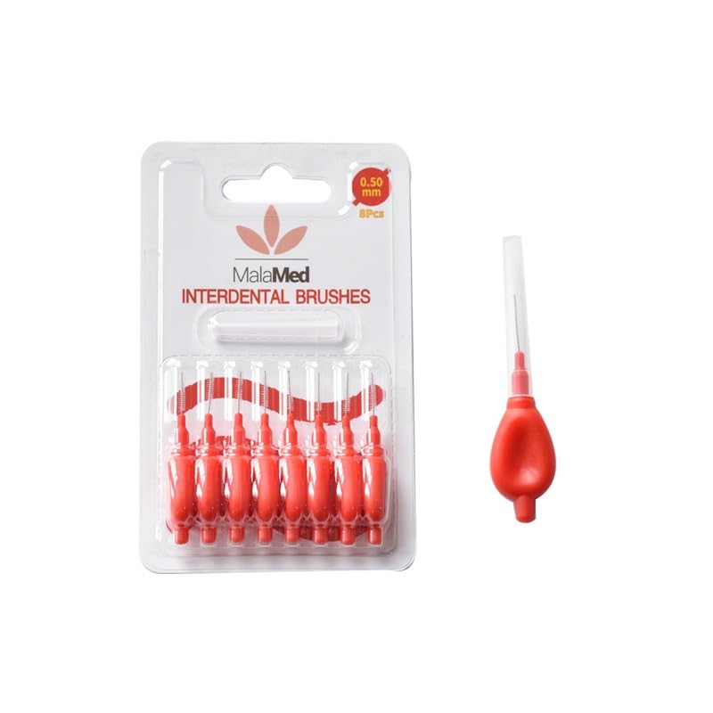 Pack of 8 Interdental Brushes Red 0.5mm, Dental Brush for Cleaning Between Teeth, Clean Narrow Gaps for Oral Hygiene, Floss for Plaque Removal