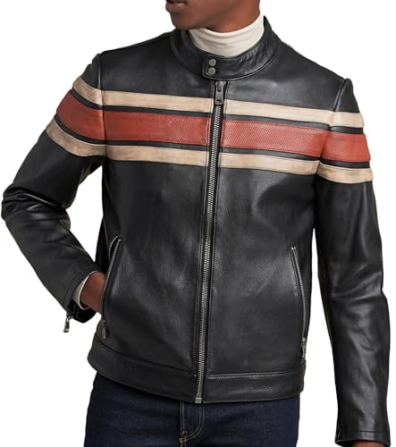 Image of Crafter Men's Classic Elite Vintage Style Cafe Racer Retro Motorcycle Distressed Biker Zip Up Genuine Leather Jackets For Men