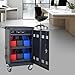 ZenithX 32-Bit Tablet Laptop Storage Basket for Mobile Charging Trolley - Black Plastic Organizer with Cable Management & Removable Doors
