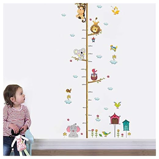 decalmile Animales Gráfica de Altura Pegatinas de Pared Elefante Mono Vinilos Decorativos Salón Guardería Habitación Infantiles Niños Bebés Dormitorio