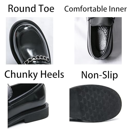 Mens Patent Leather Slip-On Platform Dress Horsebit Loafer Low Heels Round Toe Non-Slip Chunky Heels Penny Shoes for Formal Business Wedding4