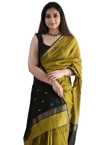 Image of ZECVA Women's Pure Soft Spun Cotton Lichi Silk Saree For Women With Attach Unstitch Blouse Piece