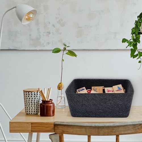Image of Welaxy Minimalist Felt Desk Drawer Organizer Charcoal Deep Wider Storage Bin