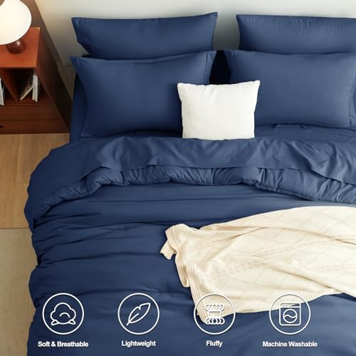 CozyLux Queen Comforter Set Navy Blue, 7 Pieces Bed in a Bag Bedding Comforter Set with Sheets, All Season Boho 7PC Bed Sets with Comforter, Fitted Sheets, Flat Sheets, Pillow Shams and Pillowcases