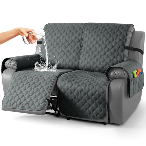 Image of TAOCOCO 100% Waterproof Recliner Covers, Recliner Sofa Covers with Leg Straps, Reversible Recliner Couch Cover for Reclining Chair, Washable Couch Protector for Pets Kids(2 Seater, Dark Gray)