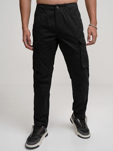 Image of Highlander Men's High-Rise Straight-Fit Cargo Trousers | Utility Pockets | Fashion & Function Blend | Carpenter Fit | Men Trousers | Trousers for Man |Cargo Pants for Men
