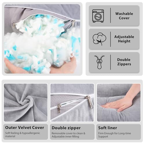 Image of Chilling Home Memory Foam Pregnancy Pillow, J Shape Pregnancy Pillows for Sleeping, Body Pillow for Adults, Maternity Pillow for Pregnant Women, with Velvet Removable Cover, Light Grey