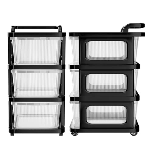 Image of KITCHIVO Heavy Duty Plastic Storage Drawer with Wheels | Modular Cabinet for Bedroom, Office, Home or Classroom| Chest of Drawers Organiser for Cosmetics, Kitchen items, Toys (Transparent, 3)